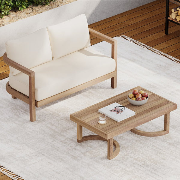 English Elm Christopher Knight Home® - 2-Person Acacia Wood Loveseat & Coffee Table Set with Beige Cushions, Weather-Resistant Patio Charm 73169.00BBGE