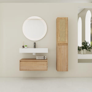 English Elm 30 Inch Wall-Mounted Bathroom Vanity Set With Resin Sink & Soft-Close Drawers For Modern Spaces W999S00350