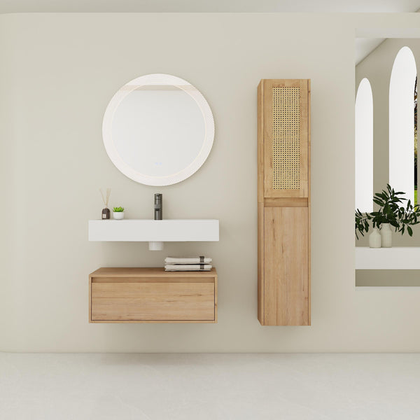 English Elm 30 Inch Wall-Mounted Bathroom Vanity Set With Resin Sink & Soft-Close Drawers For Modern Spaces W999S00350
