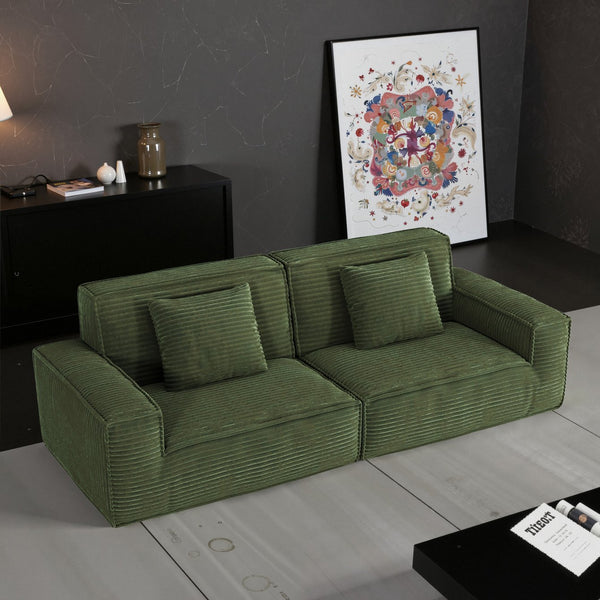 English Elm 106.3 Inch Large Striped Fabric Compression Sofa - Modern Green Comfort For Living Room & Bedroom W3147S00020