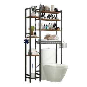 English Elm 8-tier Freestanding Over Toilet Organizer with Side Racks and Drain Basket Vintage Brown W2641P418457