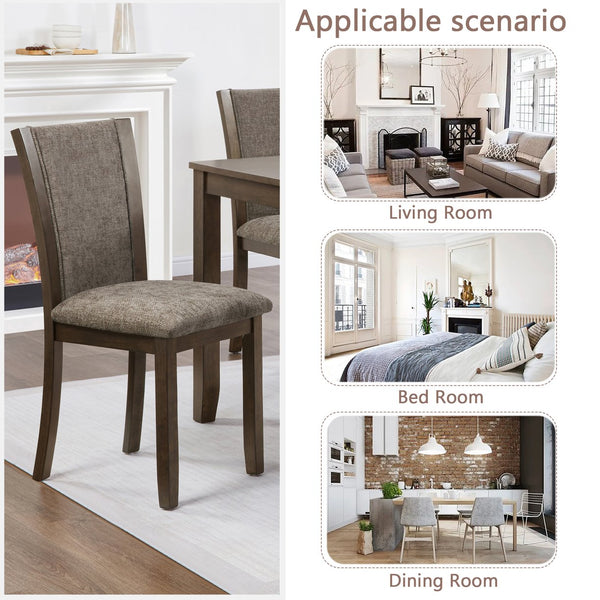 English Elm Dining Chairs Set of 4 Rubberwood Frame Linen Seat Minimalist Kitchen Seating W1998P373007