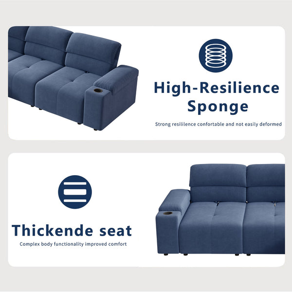 English Elm Modern Modular L-shaped sectional sofa 105-inch cloud deep-seat 4-seat cotton comfort with ottoman and storage Blue W3820S00008