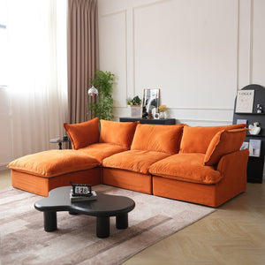 English Elm Sky Cloud Sectional Sofa with Cloud-Like Comfort, Modular L-Shaped Velvet Seating, Removable Covers, Storage Ottoman Orange B341S00020