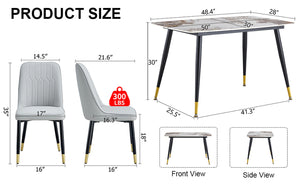 English Elm Table 5-Piece Set: Elegant White Sintered Stone Dining Table With 4 Gray Pu Chairs & Metal Legs W1151S04207-GIGA