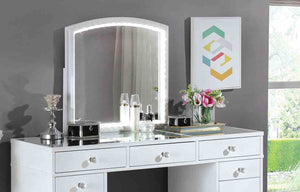 English Elm Contemporary Glam Vanity with Rhinestone Trim and Tempered Glass Top, High Gloss Finish, Illuminated Appeal White 27 L x 23 W x 32 H B2741S00683