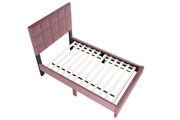 English Elm Pink Linen Twin Bed with Biscuit Tufted Adjustable Headboard for Elegant Bedroom Style B011P415820