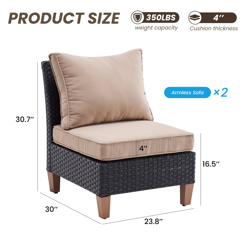 English Elm Small Patio Wicker Set of 2 Beige — Sustainable PE Rattan, Water‑Resistant Cushions, Ergonomic Comfort for Balcony and Garden T3623P409906