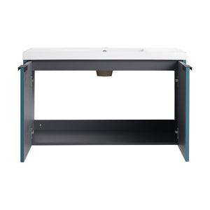 English Elm 36" Floating Bathroom Vanity with Resin Sink, Wavy Doors, Soft-Close Hinges & Durable Plywood Finish Lake Blue W999P251809