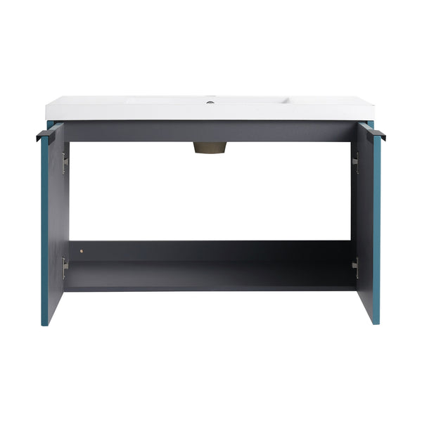 English Elm 36" Floating Bathroom Vanity with Resin Sink, Wavy Doors, Soft-Close Hinges & Durable Plywood Finish Lake Blue W999P251809