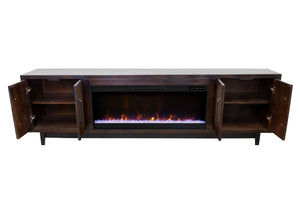 English Elm Radiance 94-Inch Tv Stand With Electric Fireplace, Rosewood Finish - Stylish Storage & Warmth! B108P345211-GIGA