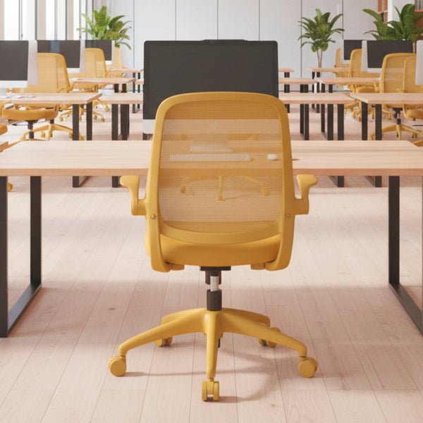 English Elm Ergonomic Mesh Back Task Chair with Flip Armrests High Density Foam Seat 500lb Capacity Yellow W5280P464450