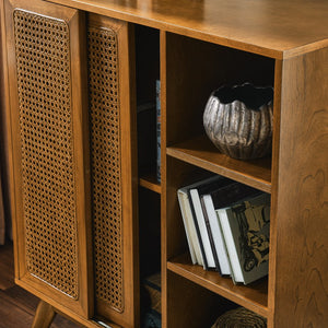 English Elm Mid Century Modern Rattan Sideboard Cabinet - Versatile Buffet For Entryway, Living Room & Dining Spaces W1801P195620