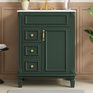 English Elm 24" Elegant Bathroom Vanity With Ceramic Sink - Space-Saving Design, 2 Drawers & Adjustable Shelf N710P318990F