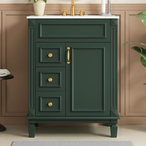 English Elm 24" Elegant Bathroom Vanity With Ceramic Sink - Space-Saving Design, 2 Drawers & Adjustable Shelf N710P318990F