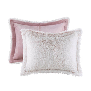 English Elm 3 Piece Shaggy Faux Fur Comforter Set Plush Lodge Style Hypoallergenic Bedding Pink+White B035P319587