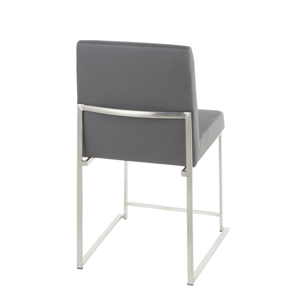 English Elm High Back Fuji Dining Chair Set Of 2 - Contemporary Grey Faux Leather & Polished Stainless Steel Design B202P223559