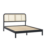 Queen Platform Bed with Rattan Headboard Insert Black NRUB5CBL Walker Edison