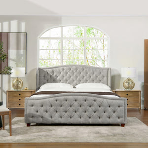 English Elm Fontana Wingback Upholstered Platform Bed Frame, King, Silver Grey Polyester