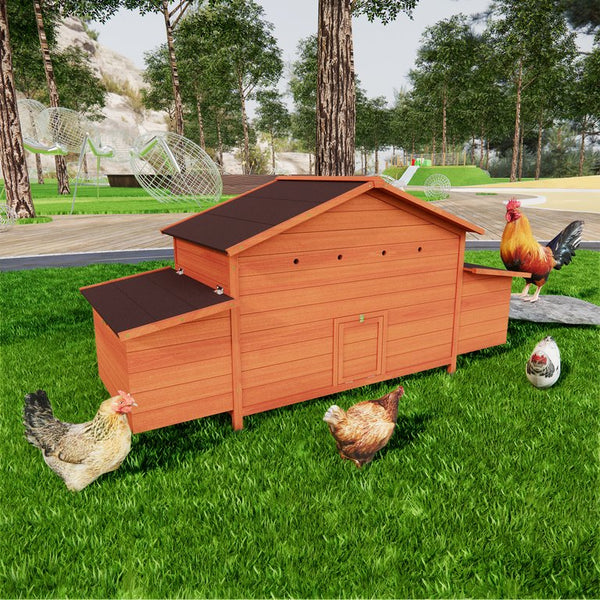 English Elm Large Wooden Backyard Chicken Coop with Dual Nesting Boxes and Leakproof Pullout Tray W3166P331246