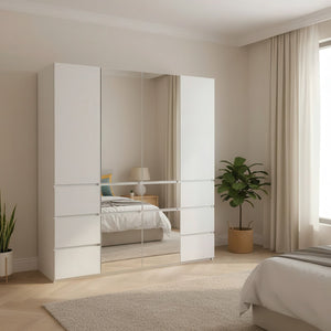 English Elm Elise Modular Wood Closet System with Mirror — White Melamine Walk-In Organizer, Durable Storage and Easy Assembly B040S00124