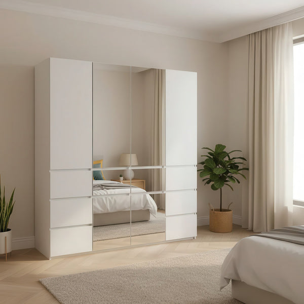 English Elm Elise Modular Wood Closet System with Mirror — White Melamine Walk-In Organizer, Durable Storage and Easy Assembly B040S00124