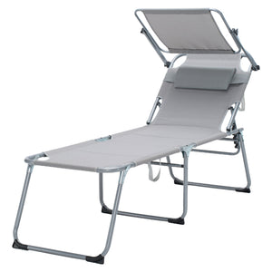 English Elm Folding Outdoor Lounge Chair with Canopy Bungee Mesh Seat and Adjustable Recline W3162P414612