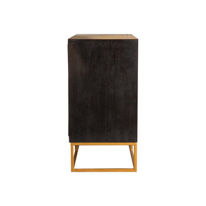 English Elm Denali Variegated Black Walnut 2-Door Accent Cabinet with Soft Gold Metal Base — Handcrafted Contrast B062P353471