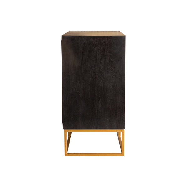 English Elm Denali Variegated Black Walnut 2-Door Accent Cabinet with Soft Gold Metal Base — Handcrafted Contrast B062P353471