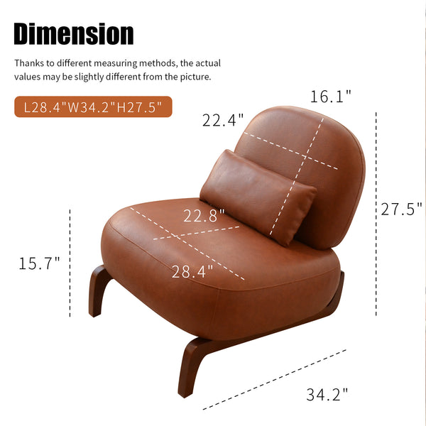 English Elm Cute Faux Leather Armless Accent Chair Solid Wood Legs Cushioned Seat Modern Brown W2105P440978