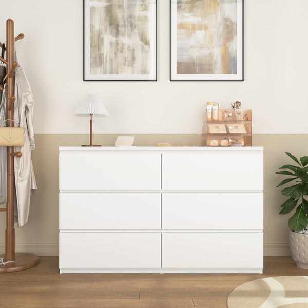 English Elm Modern Six Drawer Dresser with Wave Panel Fronts Handleless Design for Bedroom W409P371346