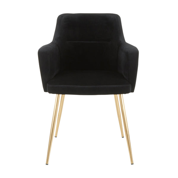 English Elm Dining/accent Chair Set of 2 Black Velvet Upholstered Gold Tapered Legs Glam Style B202P471283