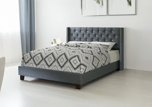 English Elm Contemporary Diamond Tufted Full Platform Bed Nailhead Trim Blue Gray Upholstered Frame B011S02054