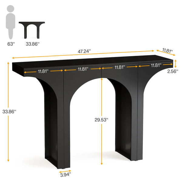 English Elm Entryway Console Table with Sculptural Stacked Wood Panels and Open Arc Base T3971P453499