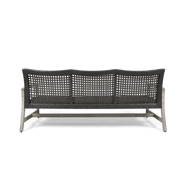 English Elm Christopher Knight Home® - Outdoor Acacia Wood Wicker 3 Seater Sofa with Iron Accents, Weather-Resistant Patio Conversation Set Grey 60395.00WTCLMBLK