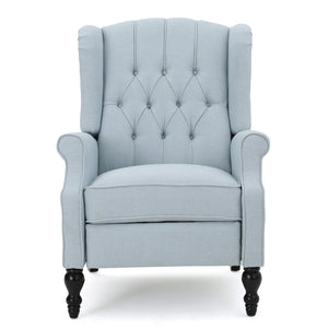 English Elm Charcoal Wingback Pushback Recliner with Button Tufted Diamond Fabric Upholstery Light Blue N763P410529H