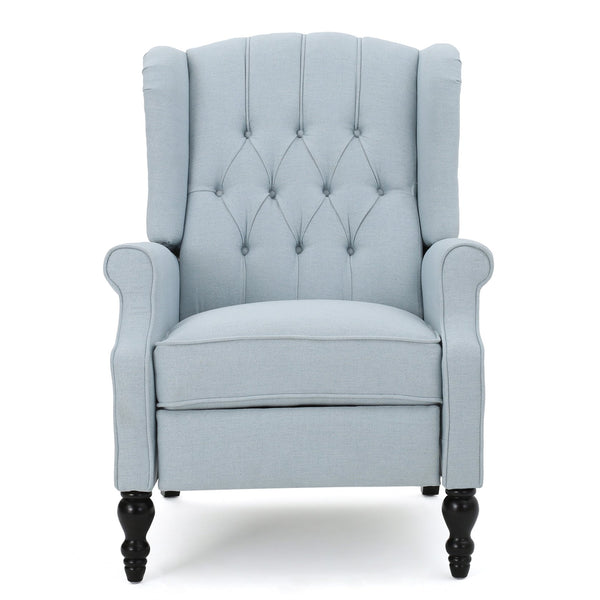 English Elm Charcoal Wingback Pushback Recliner with Button Tufted Diamond Fabric Upholstery Light Blue N763P410529H
