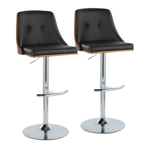 English Elm Gianna Adjustable Barstool Set Of 2 - Mid-Century Modern Swivel Design In Chrome, Walnut & Black Faux Leather B202S00889