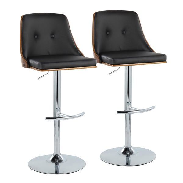 English Elm Gianna Adjustable Barstool Set Of 2 - Mid-Century Modern Swivel Design In Chrome, Walnut & Black Faux Leather B202S00889