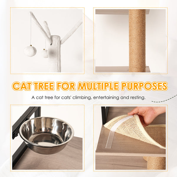 English Elm Cat Condo Tower with Hidden Litter Enclosure Sisal Posts and Feeding Station W1687P304380