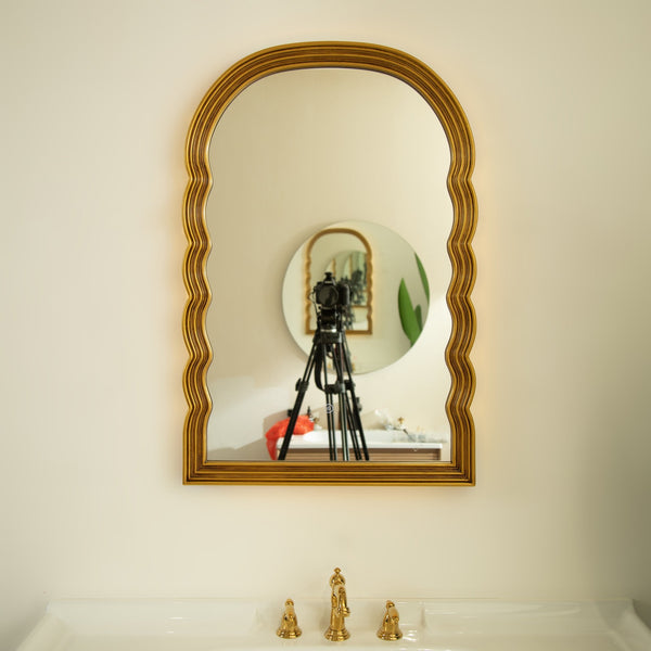 English Elm 24'' Lumina Mirror - Golden Scalloped Arched PU Frame with Adjustable 3-Color LED Light, Elegant W2615P346502