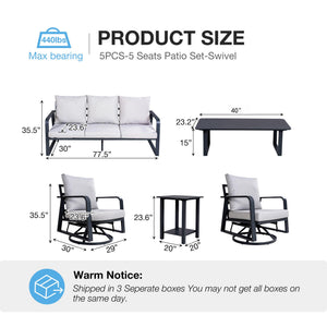 English Elm Fr Outdoor 5 Piece Aluminum Patio Set with Swivel Rockers and Dual Coffee Tables W5382S00019