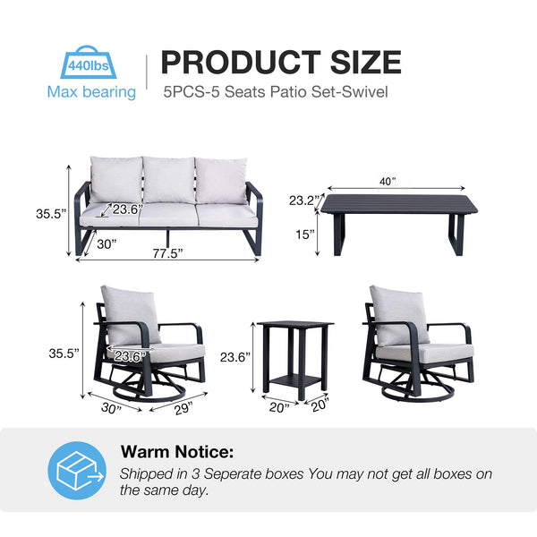 English Elm Fr Outdoor 5 Piece Aluminum Patio Set with Swivel Rockers and Dual Coffee Tables W5382S00019