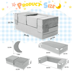 English Elm 5-piece Modular Foam Play Couch Velvet Toddler Sofa Foldable Kids Playroom Set Light Gray T5880P493434