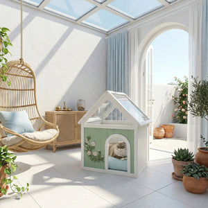 English Elm Sage Cedar Pet House with Acrylic Roof Hand Carved Decor for Cats and Small Dogs W3799P382569