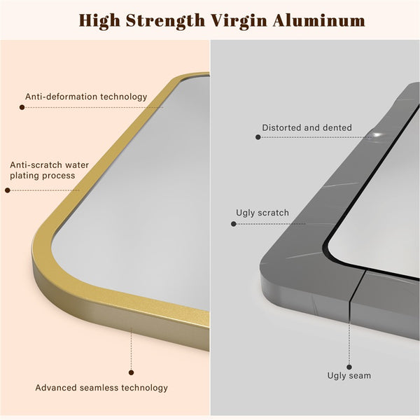 English Elm Bathroom Vanity Mirror 40" X 32" Gold Rectangle With Round Corners - Shatterproof & Stylish Design T3177P296181