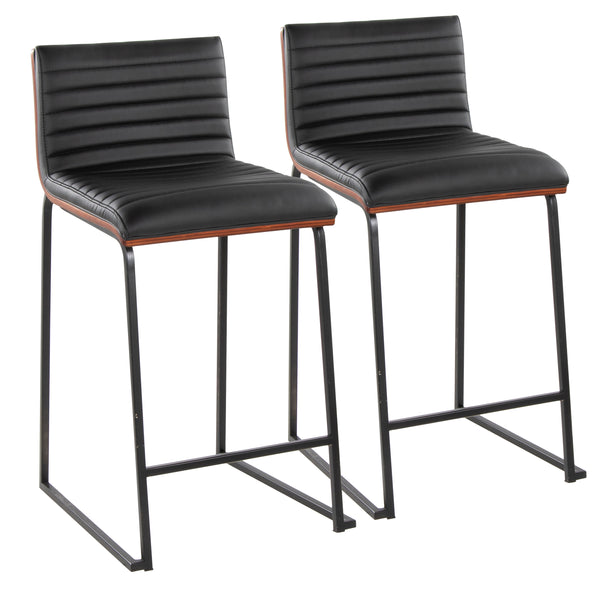 English Elm Mason 26" Contemporary Counter Stool Set Of 2 In Black Metal & Walnut Wood For Modern Living Spaces B202P222078