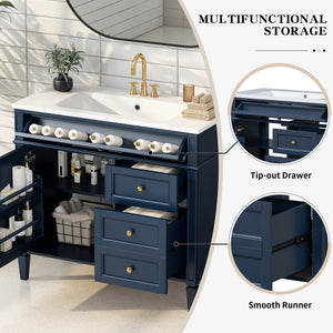 English Elm 36'' Modern Bathroom Vanity With Storage, Elegant Single Sink Design, 2 Drawers & Tip-Out Drawer N710S136004C