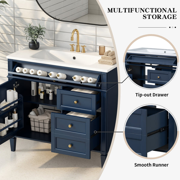 English Elm 36'' Modern Bathroom Vanity With Storage, Elegant Single Sink Design, 2 Drawers & Tip-Out Drawer N710S136004C