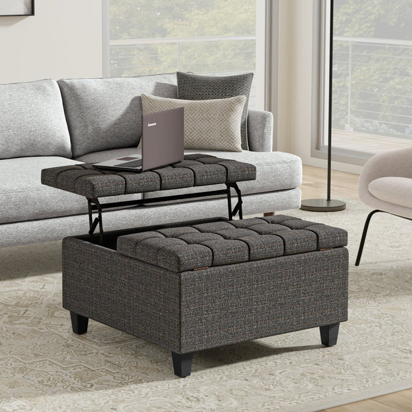 English Elm Harrison Square Lift-top Storage Ottoman in Vegan Leather for Compact Living Rooms B136P254704